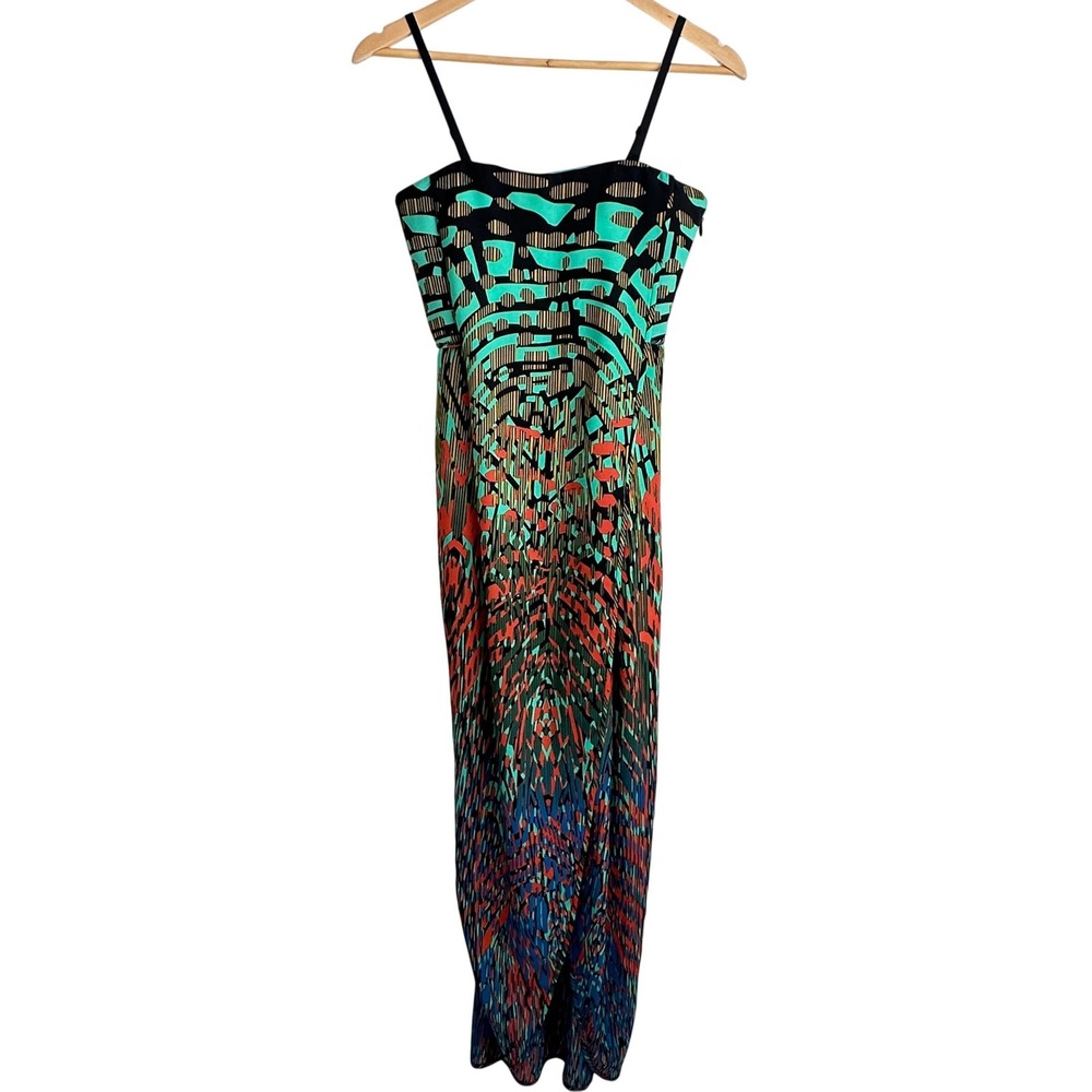 BCBGMaxAzria Multicolor Printed Maxi Dress - Black, Teal, Coral, Blue